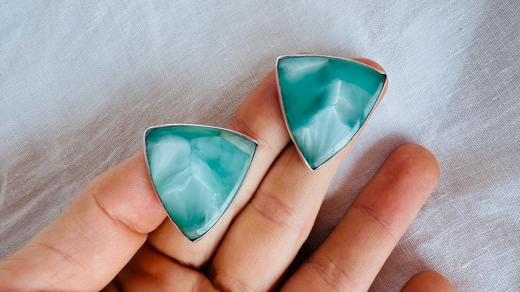 Hemimorphite Earrings. Handcrafted Sterling Silver Jewelry. Designer Post Earrings. 139