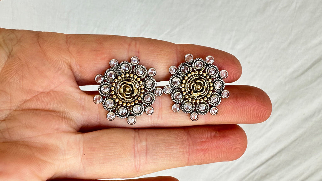 Victorian Style Crystal Post Earrings. Sterling Silver 1082