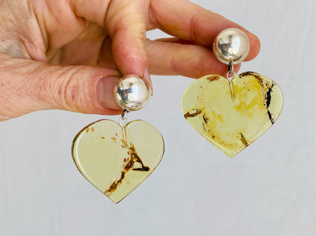 Amber Heart & Sterling Silver Earrings. Atelier Aadya.1227