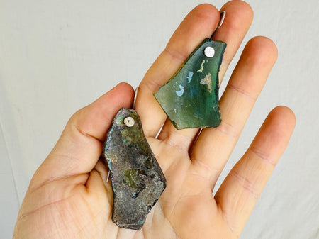 Ancient Roman Glass & Sterling Silver Earrings. 2741