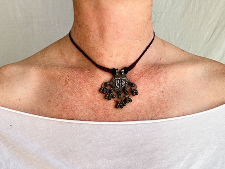 Antique Hindu Goddess Feet Amulet Necklace. Adjustable Length. 1051