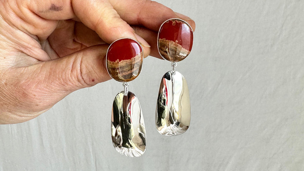 Jasper & Silver Drop Earrings. Sterling Silver. 0885