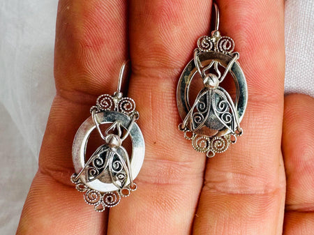 Oaxacan Insect Filigree Earrings. Sterling Silver. Bees. Mexico. Frida Kahlo. 445