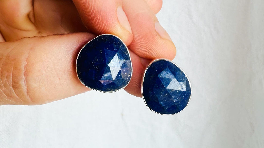 Lapis Lazuli Asymmetrical Earrings. Sterling Silver.