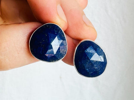 Lapis Lazuli Asymmetrical Earrings. Sterling Silver.