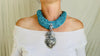Sacred Heart Turquoise Necklace. Handcrafted Sterling Silver Pendant on a Multi-Strand Necklace.