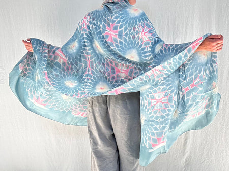 Silk Shibori Shawl, Wrap, Scarf. Pastel Colors. Kutch.