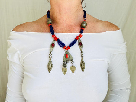 Turkmen Multi-Strand Tribal Beaded Necklace.