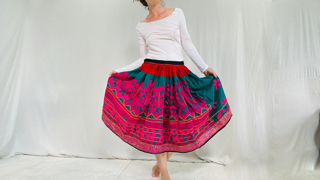 Vintage Banjara Skirt. Hand-Embroidered Drawstring Skirt. 4215