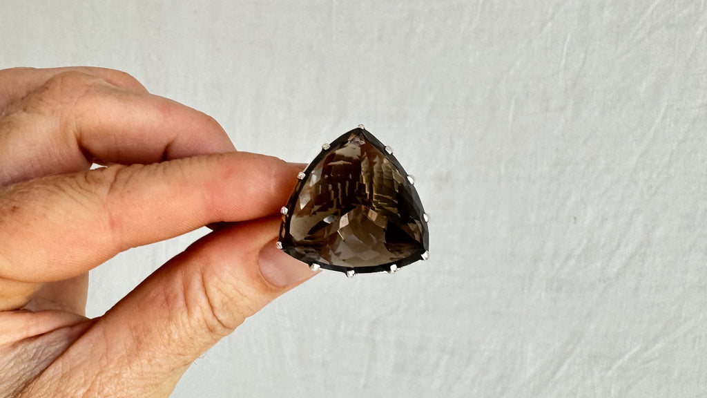 Faceted Smoky Quartz Ring. Oversized. Gorgeous. Size 8 and Up. Adjustable. 2044