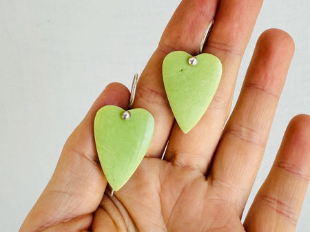 Serpentine Heart Earrings. Handmade Sterling Silver Designer Earrings. 2433