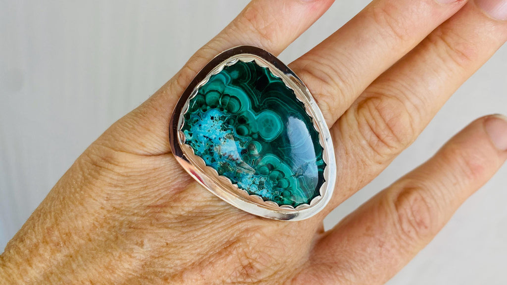 Azurite Malachite Oversized Cocktail Ring. Gorgeous. Size 6.3