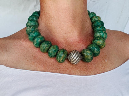 Guatemalita Jade Necklace. Sterling Silver. Handmade Jewelry. 2849