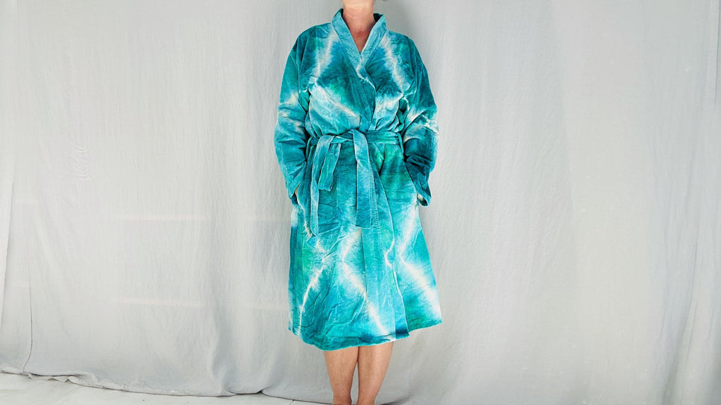 Cotton Velvet Tie Dyed Robe. Luxe Robe. 100% Cotton. One size.