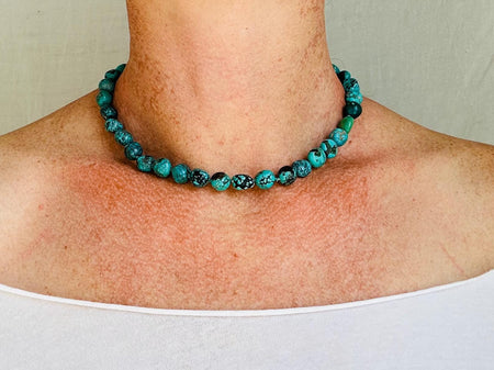 Turquoise Necklace, Natural American Turquoise & Sterling Silver Jewelry, Unique Artisan Design, Gift for Her 2653