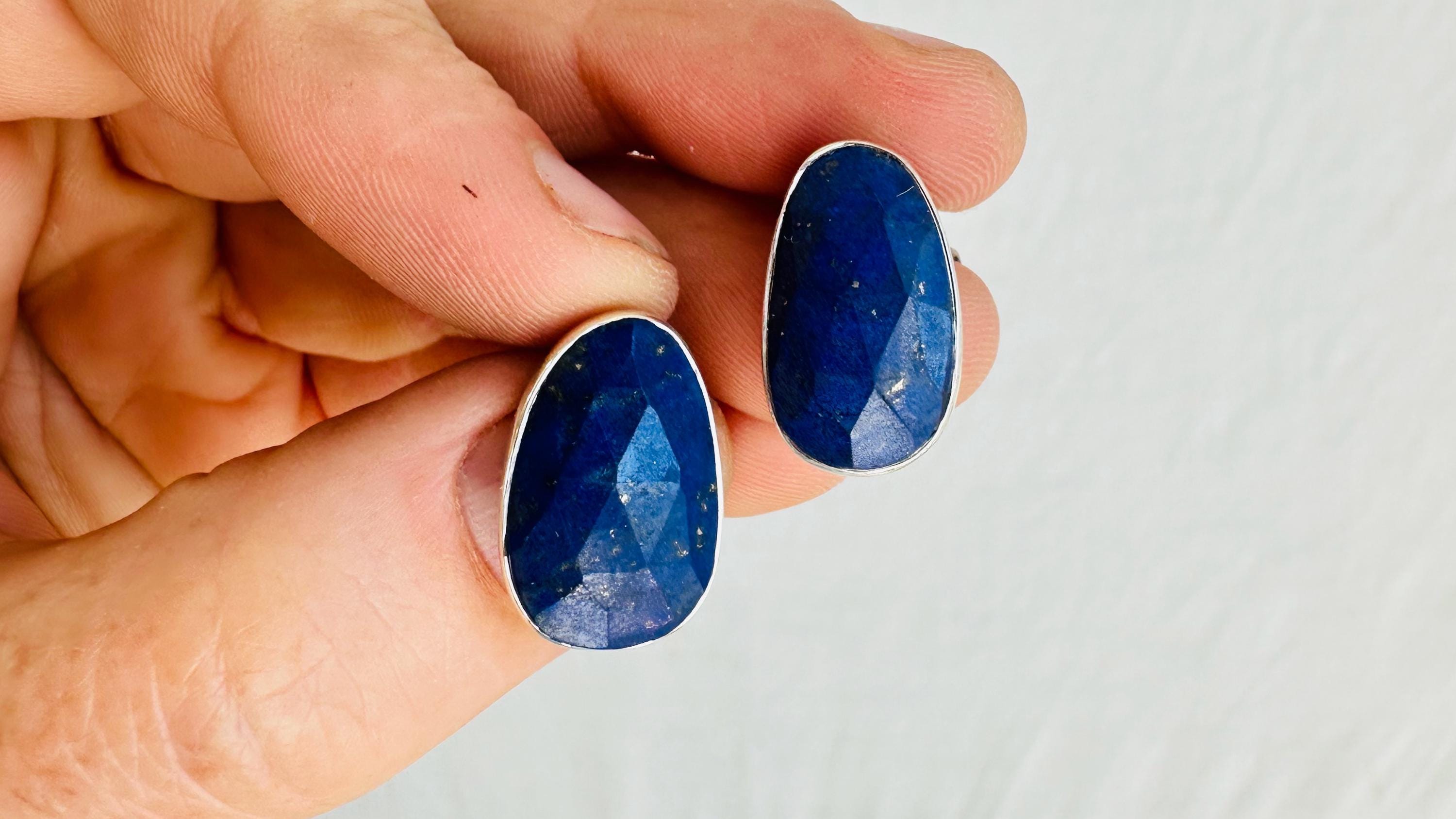 Lapis Lazuli Asymmetrical Earrings. Sterling Silver. 0714