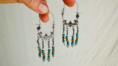 Vintage Uzbek Earrings. Bukhari. Silver, Jade and Turquoise. 2591