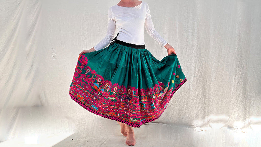 Vintage Banjara Embroidered Drawstring Skirt.