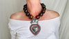 Amber Beaded Necklace, Milagro Sacred Heart Pendant. Sterling Silver. 2327