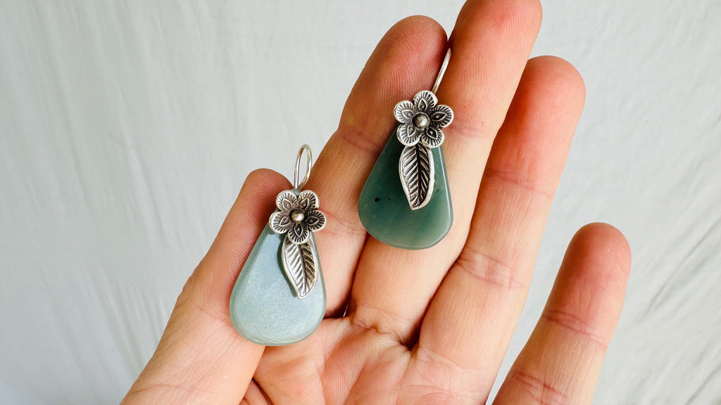 Guatemalan Jade Earrings. Handmade Sterling Silver Jewelry. 2415