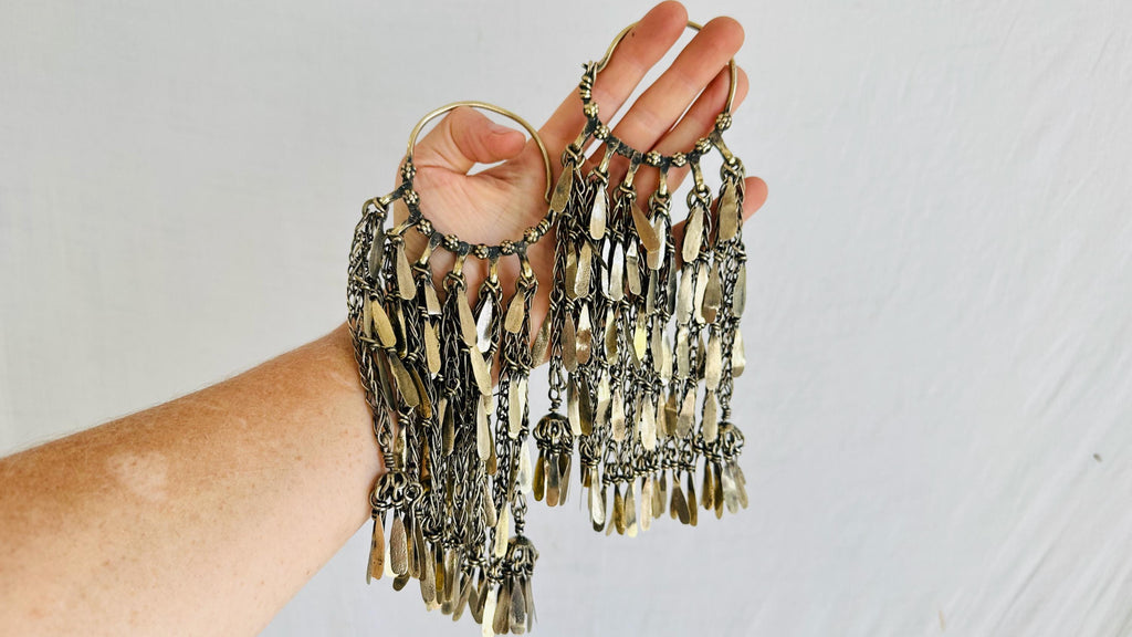 Huge Vintage Kuchi Jumkha Tribal Earrings. Gauged. 4290