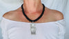 Monte Alban Pendant on Black Jade Necklace. Sterling Silver. Oaxaca, Mexico. Zapoteco. 2848