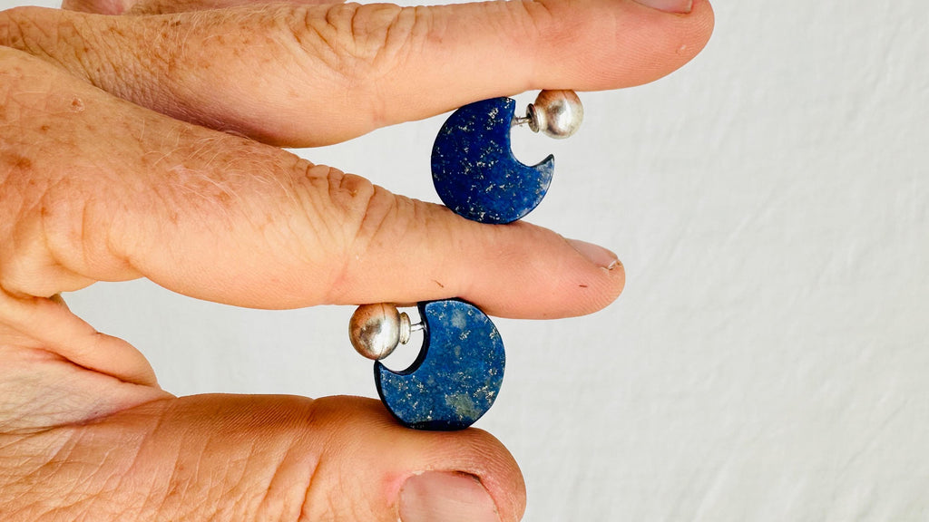 Lapis Lazuli Flat Hoop Earrings. Atelier Aadya. 4287