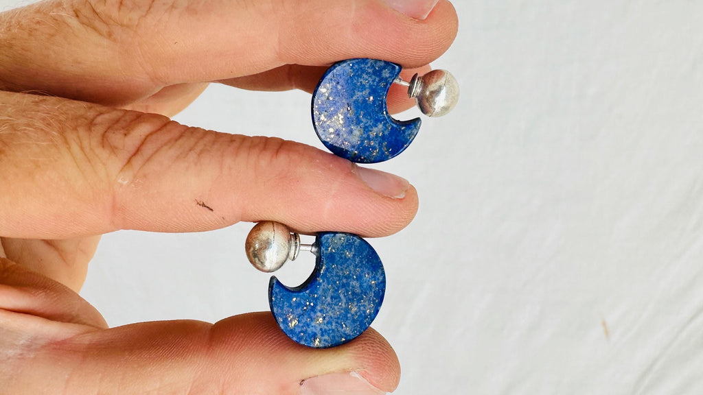 Lapis Lazuli Flat Hoop Earrings. Atelier Aadya. 4288