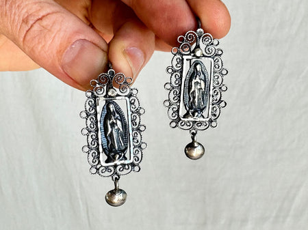 Virgin of Guadalupe Earrings. Sterling Silver. Mexico. Southwest. 0408