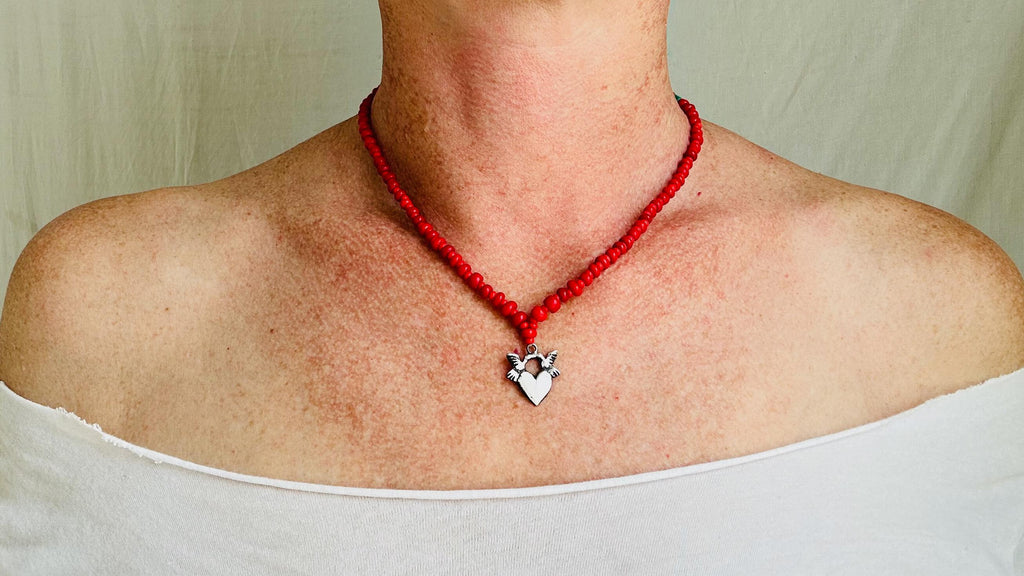Oaxacan Pendant on Necklace of Antique Beads. Handmade Jewelry.