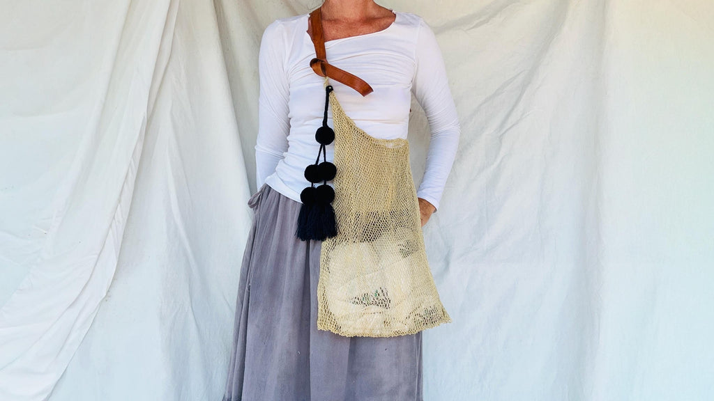 Large Agave Woven Bag With Leather Strap And Tassel! Hand-spun & Woven. Chiapas, Mexico