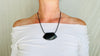 Obsidian Adze Pendant Necklace. Leather & Sterling Silver. 2262