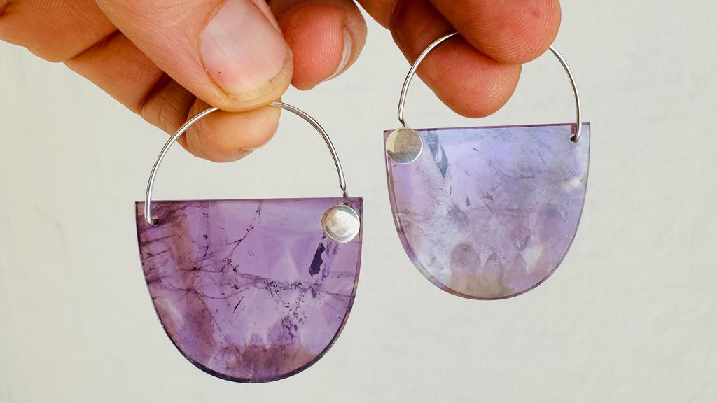 Amethyst Hoop Earrings. Sterling Siler Handmade Jewelry. Atelier Aadya. 2435