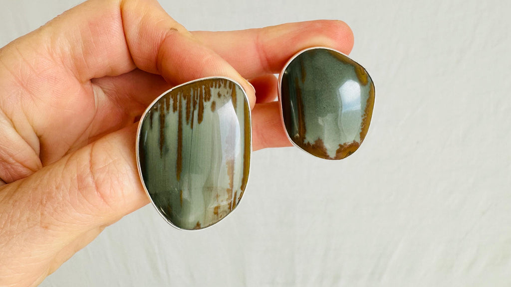 Picasso Jasper Earrings with Sterling Silver Posts. Handcrafted Designer Earrings