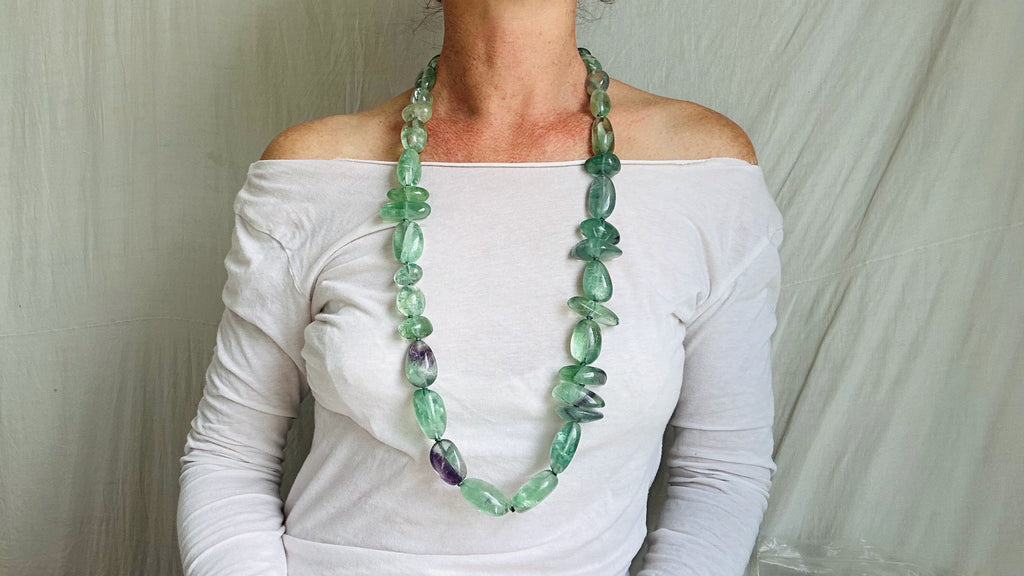 Long Fluorite & Sterling Silver Necklace. 2460