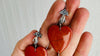 Red Jasper Heart Earrings. Monte Alban Bells Sterling Silver. 2584