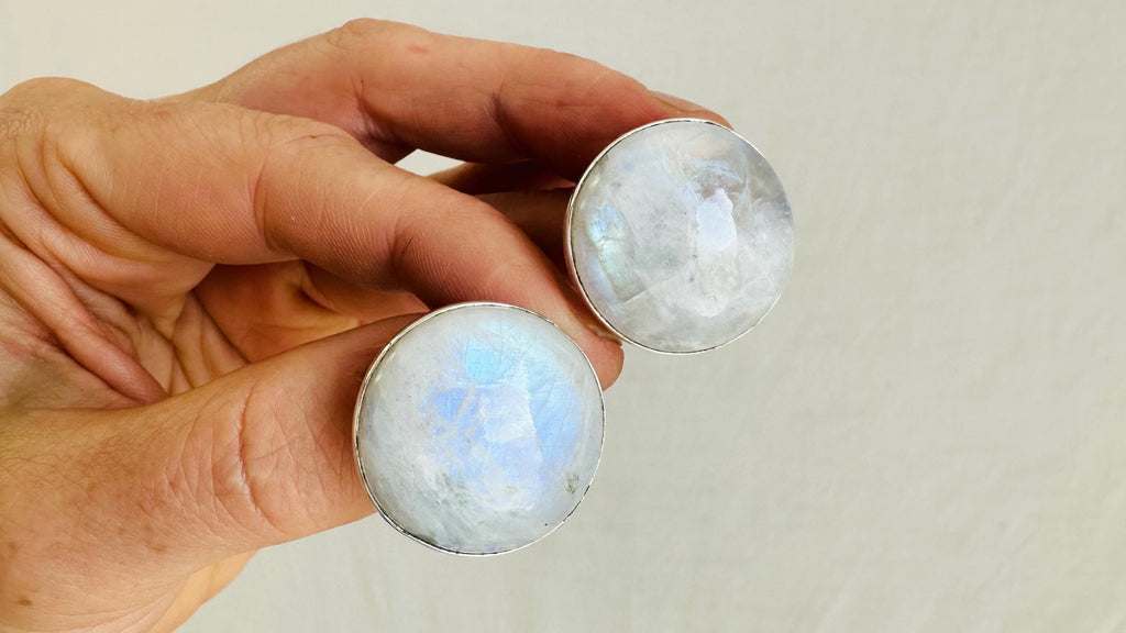 Rainbow Moonstone Post Earrings. Handmade Sterling Silver Jewelry. Small Gift for Her. 4081