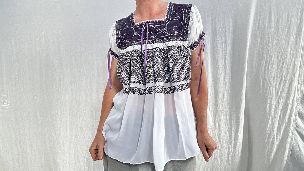 Hand-Embroidered Aguacatenango Blouse. Chiffon.