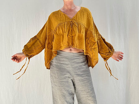 Mexican Gauze Blouse. Mustard. One Size