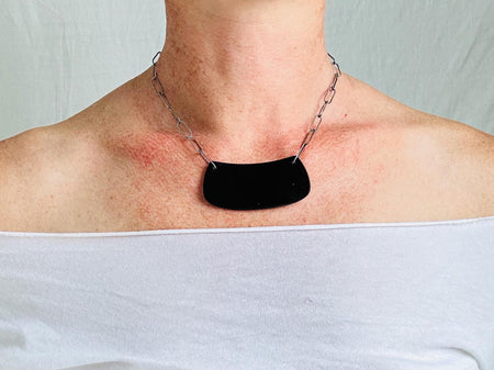 Obsidian Pendant Necklace. Adze on a Chunky Sterling Silver Chain. 2539