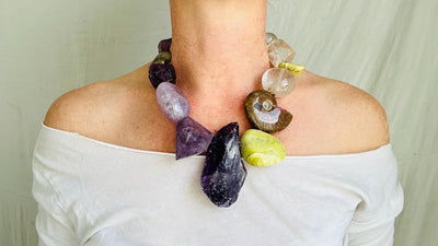 Amethyst, Ammonite & Gemstone Necklace.Handmade Designer Jewelry. Atelier Aadya.