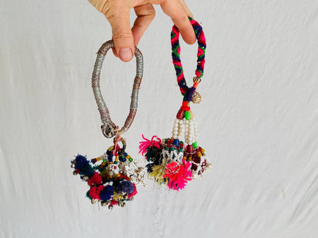 Pair Vintage Banjara Bracelets. Beaded Tassel Accessories and Decor! 4274