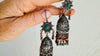Vintage Uzbek Earrings. Jhumkas with Pearl and Coral. Handmade Sterling Silver Jewelry. 0547