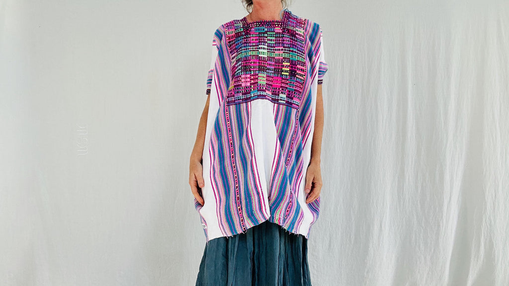 Vintage Cancuc Mexican Huipil. Vibrant Mayan Textile. 4321