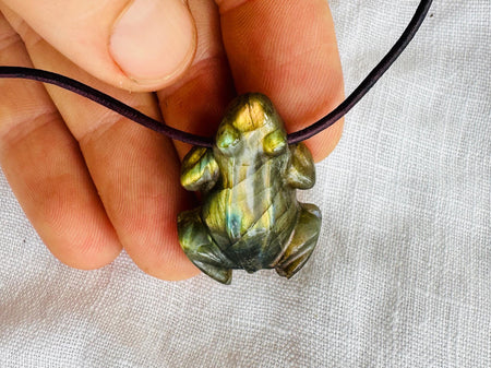 Labradorite Frog Necklace. Handcrafted Stone Pendant and Sterling Silver Jewelry. 4266