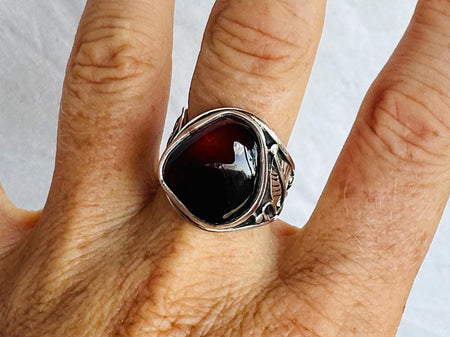 Amber Botanicals Ring. Sterling Silver. Adjustable Size. AP-378