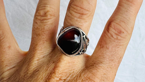 Amber Botanicals Ring. Sterling Silver. Adjustable Size. AP-378