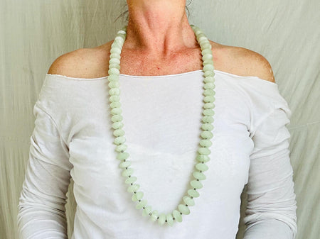 Long Serpentine Necklace. Handmade Beaded Jewelry. Beautiful Green Stone. Statement Necklace.