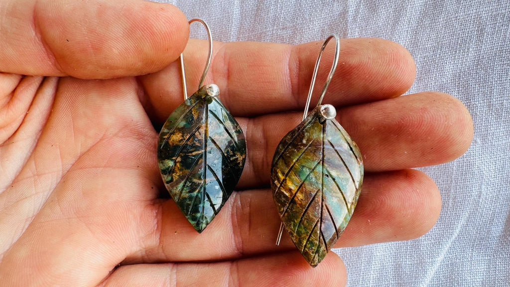 Jasper Leaf Earrings. Sterling Silver. Atelier Aadya. 2894