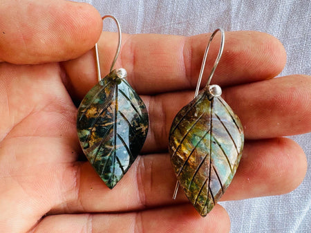 Jasper Leaf Earrings. Sterling Silver. Atelier Aadya. 2894
